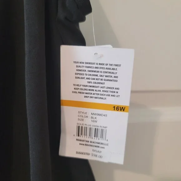 NWT Maxine of Hollywood Black Swim Romper - 16W - Picture 3 of 3